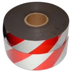 Red and White Reflective Magnetic Tape - Hi-Vis Hazard Warning Striping (75mm x 45m)