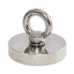 Neodymium Fishing Magnet With M10 Threaded Eyelet - 75mm Diameter X 62mm