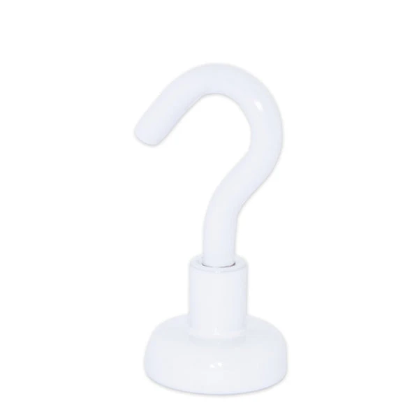 White Hook Magnet | Neodymium Pot Magnet With Threaded Hook - 16mm (D) X 37mm (H) 1 White Hook Magnet | Neodymium Pot Magnet With Threaded Hook - 16mm (D) X 37mm (H)